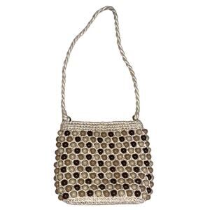 Vintage Macrame Woven Beaded Shoulder Bag Medium Festival